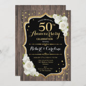 Rustic 50th Anniversary Uitnodiging - Goud Hout (Voorkant / Achterkant)