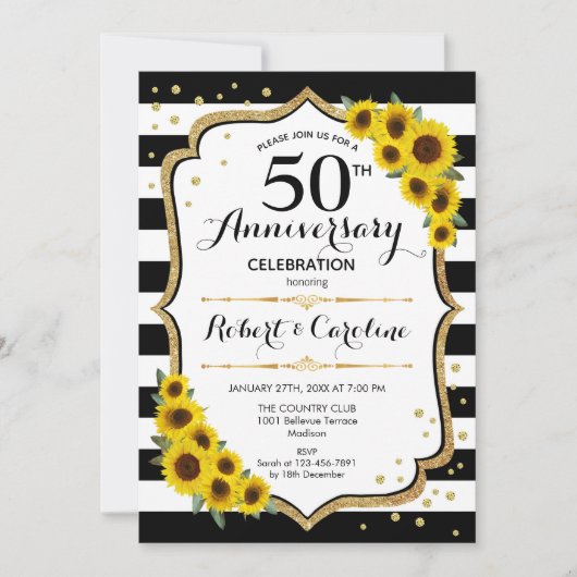 Rustic 50th Anniversary - Zonnebloemen Goud Wit Kaart (Voorkant)
