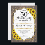Rustic 50th Anniversary - Zonnebloemen Hout Goud Kaart<br><div class="desc">Gouden 50e trouwdag uitnodiging.</div>