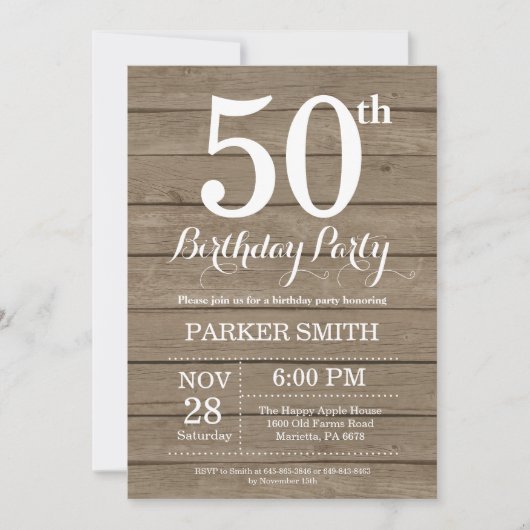 Rustic 50th Birthday Invitation Kaart (Voorkant)