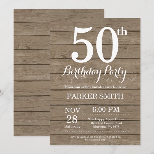 Rustic 50th Birthday Invitation Kaart (Voorkant / Achterkant)