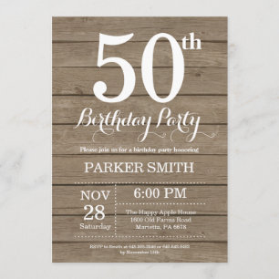 Rustic 50th Birthday Invitation Kaart