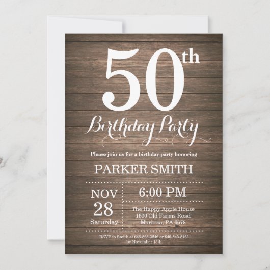 Rustic 50th Birthday Invitation Kaart (Voorkant)