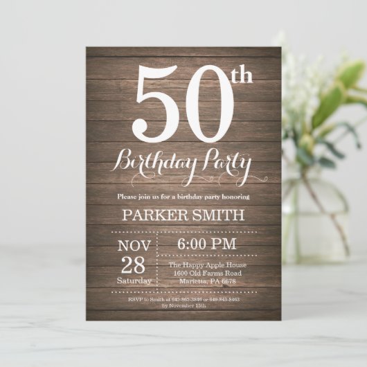 Rustic 50th Birthday Invitation Kaart (Staand voorkant)