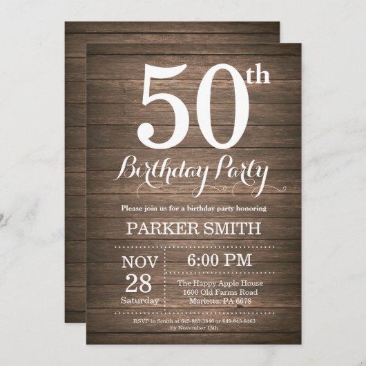 Rustic 50th Birthday Invitation Kaart (Voorkant / Achterkant)