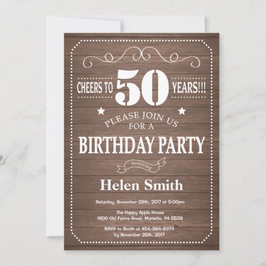 Rustic 50th Birthday Invitation Kaart (Voorkant)