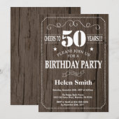 Rustic 50th Birthday Invitation Kaart (Voorkant / Achterkant)