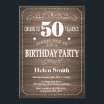 Rustic 50th Birthday Invitation  Retro Kaart<br><div class="desc">Rustic 50th Birthday Invitation with Rustic Wood Background. Retro. Volwassen verjaardag. Mannelijke Mannen of vrouwen: Birthday. Kinder jongen of meisje Lady Teen Teenage Bday Invite. 13e 15e 16e 18e 21e 30e 40e 50e 60e 70e 80e 90e 100e. Elke leeftijd. Voor verdere aanpassing, te klikken gelieve de knoop "van de Aanpassing...</div>