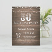 Rustic 50th Birthday Invitation String Lights Kaart (Staand voorkant)