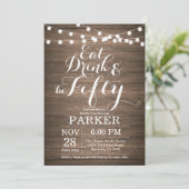 Rustic 50th Birthday Invitation Wood Kaart (Staand voorkant)