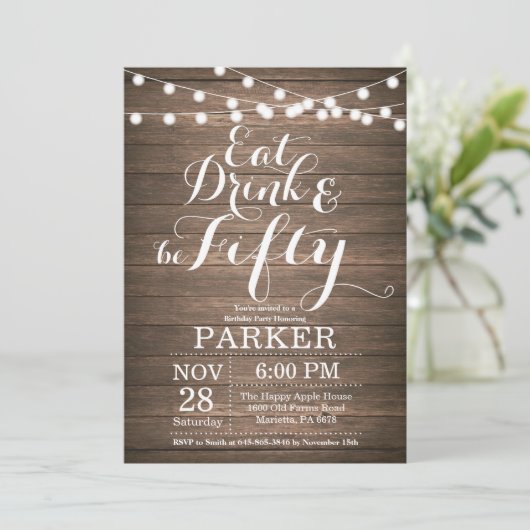 Rustic 50th Birthday Invitation Wood Kaart (Staand voorkant)