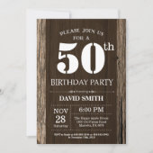 Rustic 50th Birthday Invitation  Wood Kaart (Voorkant)