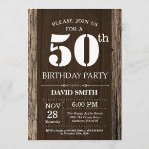 Rustic 50th Birthday Invitation Wood Kaart