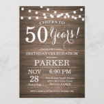 Rustic 50th Birthday Invitation Wood Kaart<br><div class="desc">Rustic 50th Birthday Invitation Wood Background met String Lights. 13e 15e 16e 18e 21e 30e 40e 50e 60e 70e 90e 100e, elke leeftijd. Volwassen verjaardag. Vrouw of Man Man Birthday Party. Voor verdere aanpassing, te klikken gelieve de knoop "van de Aanpassing het"en ons ontwerphulpmiddel te gebruiken om deze sjabloon te...</div>