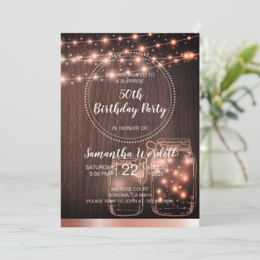 Rustic 50th Birthday String Lights Kaart (Staand voorkant)