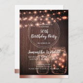 Rustic 50th Birthday String Lights Kaart (Voorkant / Achterkant)