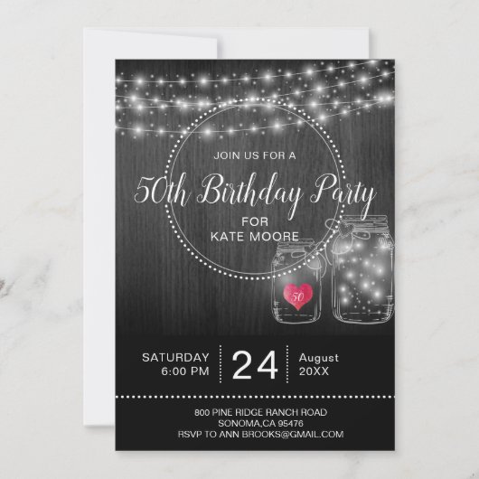 Rustic 50th Birthday String Lights Mason Jars Kaart (Voorkant)