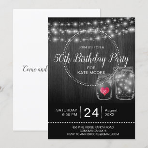 Rustic 50th Birthday String Lights Mason Jars Kaart