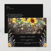 Rustic 50th Birthday Sunflower Black Birthday Uitnodiging Briefkaart (Voorkant / Achterkant)
