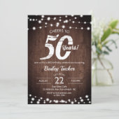 Rustic 50th Birthday Wood & String Lights Birthday Kaart (Staand voorkant)