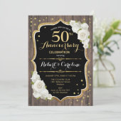 Rustic 50th Jubileum Invitation - Gouden Hout Kaart (Staand voorkant)