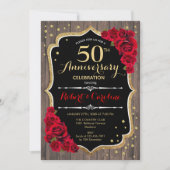 Rustic 50th Jubileum Invitation - Hout Rood Goud Kaart (Voorkant)