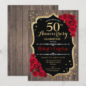 Rustic 50th Verjaardags Uitnodiging - Hout Rood Go (Voorkant / Achterkant)