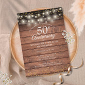 Rustic 50th Wedding Jubileum Gold String Lights Kaart