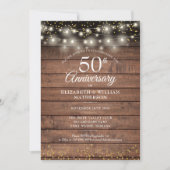Rustic 50th Wedding Jubileum Gold String Lights Kaart (Voorkant)
