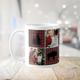Rustic 5 Foto Collage Buffalo Plaid Kerstmis Koffiemok