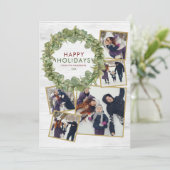 Rustic 5 Foto Collage Greenery Burgundy Kerstmis Feestdagenkaart (Staand voorkant)
