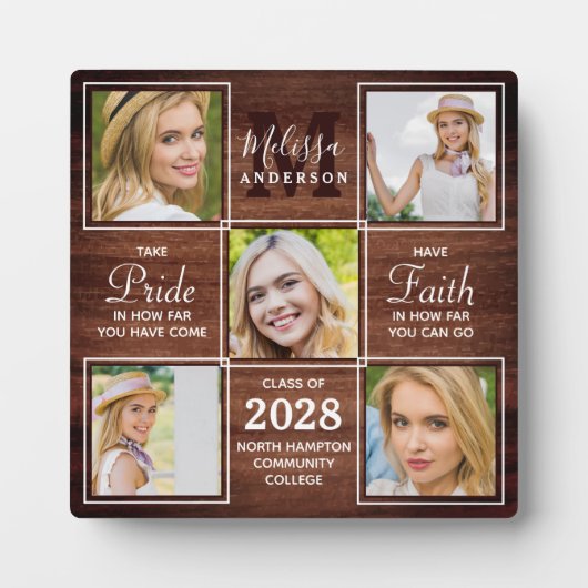 Rustic 5 Foto Collage Persoonlijk Afstuderen Fotoplaat (Voorkant)