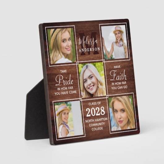 Rustic 5 Foto Collage Persoonlijk Afstuderen Fotoplaat (Voorkant)