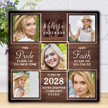 Rustic 5 Foto Collage Persoonlijk Afstuderen Fotoplaat<br><div class="desc">Viel je afstuderen en geef een speciaal gepersonaliseerd cadeau met dit aangepast fotocollage afstuderen plaquette op een bijtend landhout design. Deze unieke fotocollage afstuderen plaque zal een schat koepel zijn. Pas je aan met 6 van je favoriete foto's van je hoger of hoger onderwijs en personaliseer je met het afstuderen...</div>