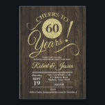 Rustic 60ste huwelijksverjaardag - Gouden Hout Kaart<br><div class="desc">Uitnodiging voor een rustieke 60ste verjaardagsfeest met donkerbruin houtpatroon en nep glinsterend goud. Proost op 60 jaar! Perfect voor een elegante viering.</div>