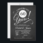 Rustic 60ste huwelijksverjaardag - Krijtbord Wit Kaart<br><div class="desc">Uitnodiging voor een rustieke 60ste verjaardagsfeest met zwart krijtbordpatroon en wit scriptlettertype. Proost op 60 jaar! Ideaal voor een elegante viering.</div>