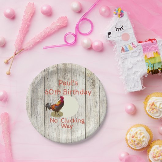 Rustic 60th Birthday Chicken Rooster Fun Custom Papieren Bordje (Feest)