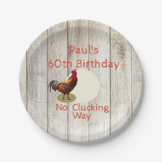 Rustic 60th Birthday Chicken Rooster Fun Custom Papieren Bordje (Voorkant)