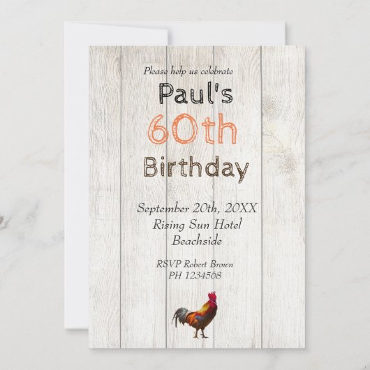 Rustic 60th Birthday Fun Chicken Invitation Kaart (Achterkant)