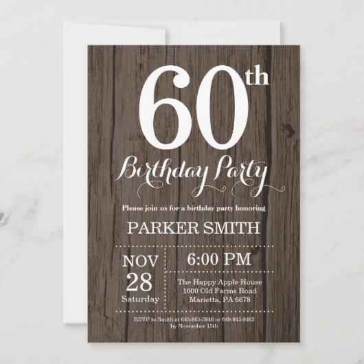 Rustic 60th Birthday Invitation Kaart (Voorkant)