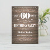 Rustic 60th Birthday Invitation Kaart (Staand voorkant)