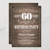Rustic 60th Birthday Invitation Kaart (Voorkant / Achterkant)