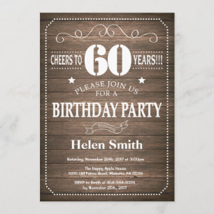 Rustic 60th Birthday Invitation Kaart