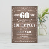 Rustic 60th Birthday Invitation Kaart (Staand voorkant)
