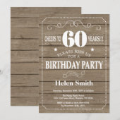 Rustic 60th Birthday Invitation Kaart (Voorkant / Achterkant)
