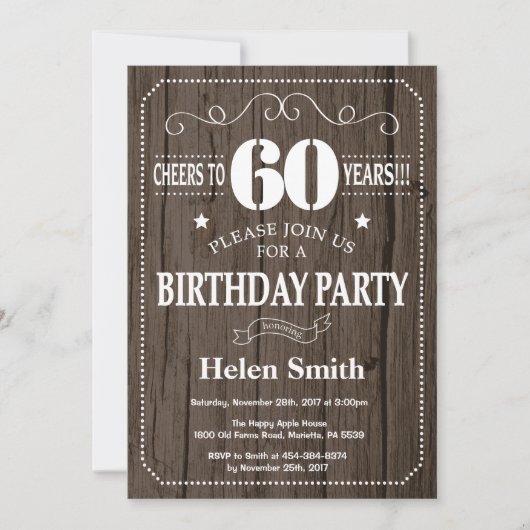 Rustic 60th Birthday Invitation Kaart (Voorkant)