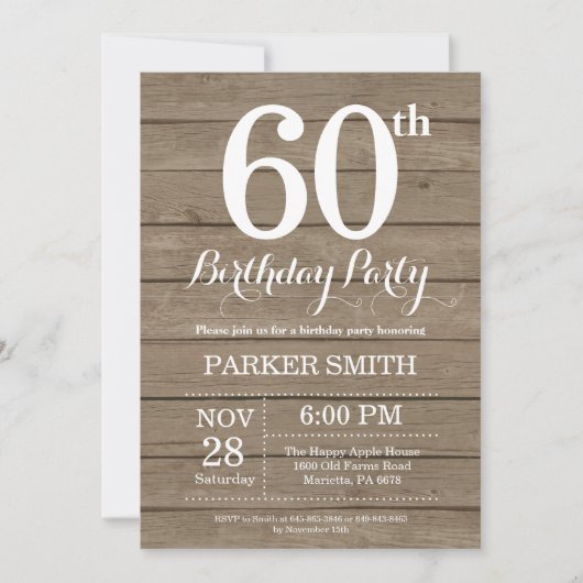Rustic 60th Birthday Invitation Kaart (Voorkant)