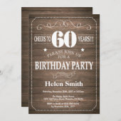Rustic 60th Birthday Invitation  Retro Kaart (Voorkant / Achterkant)