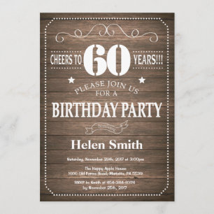 Rustic 60th Birthday Invitation Retro Kaart