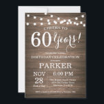 Rustic 60th Birthday Invitation Wood Kaart<br><div class="desc">Rustic 60th Birthday Invitation Wood Background met String Lights. 13e 15e 16e 18e 21e 30e 40e 50e 60e 70e 90e 100e, elke leeftijd. Volwassen verjaardag. Vrouw of Man Man Birthday Party. Voor verdere aanpassing, te klikken gelieve de knoop "van de Aanpassing het"en ons ontwerphulpmiddel te gebruiken om deze sjabloon te...</div>